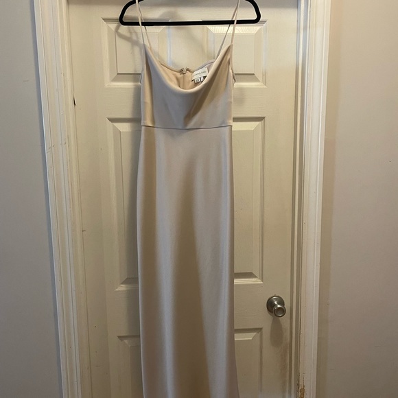 Cali Satin Charmeuse Midi Dress, color champagne, size 4 - Picture 2 of 5